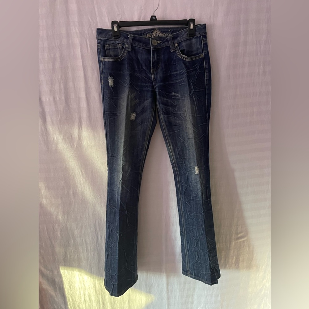 ALMOST FAMOUS Distressed Embroidered Boot Cut Jeans NWT Size 7